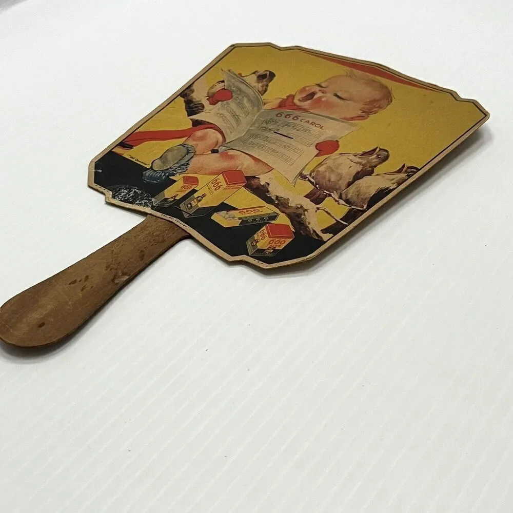 Vintage Advertising Hand Fan 666 Quartette Salve Baby Graphic Paper Fan